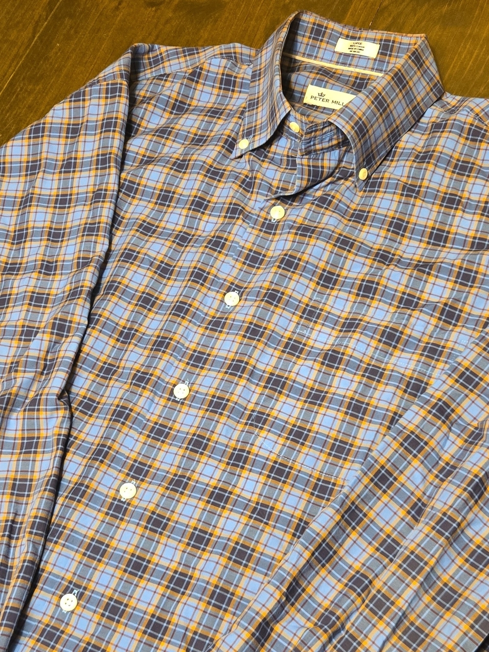 Peter Millar Blue and Brown Plaid Button-Down Shirt